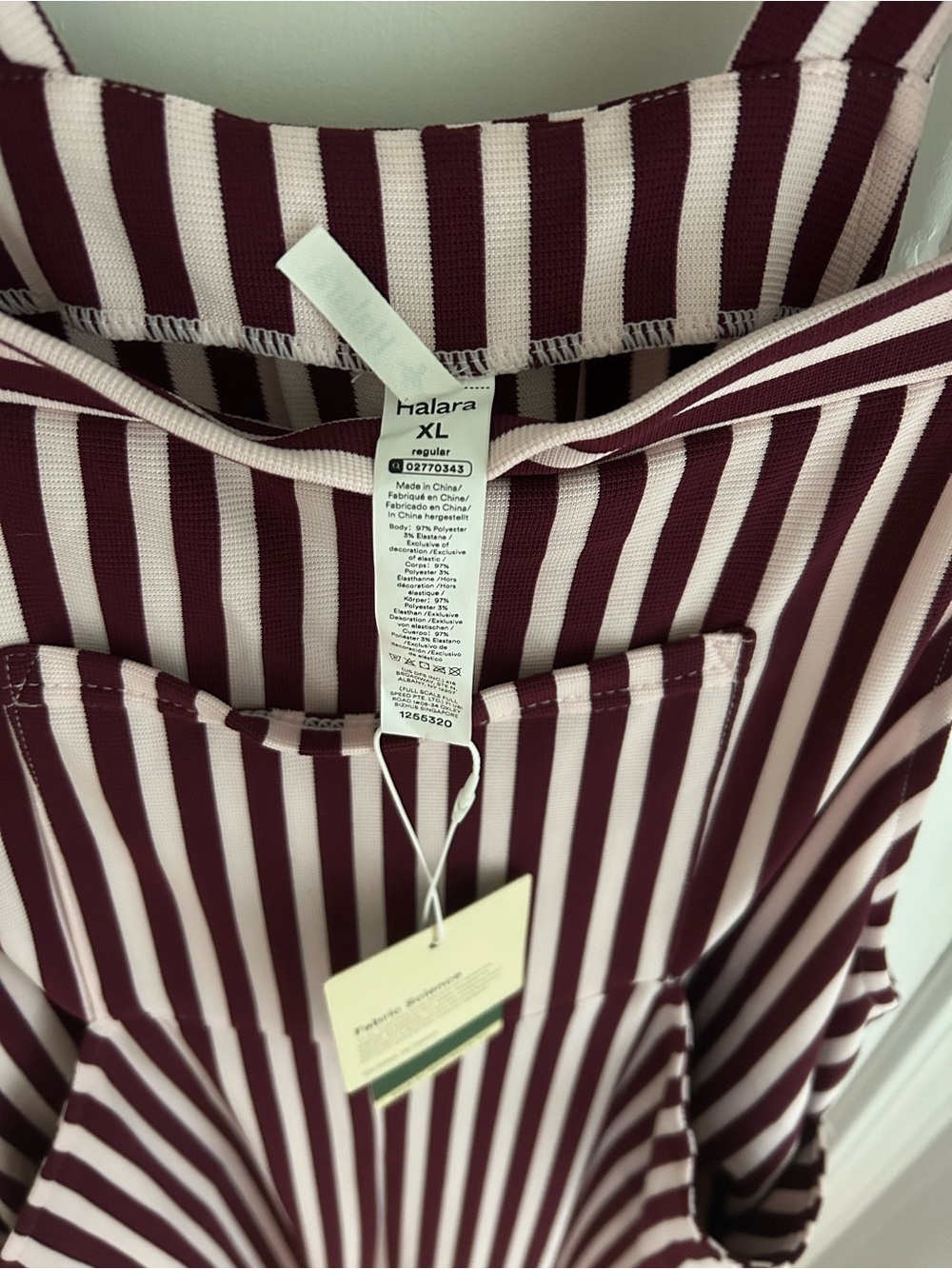 HALARA Burgundy and White Striped Sleeveless Overalls - Picture 2 of 6